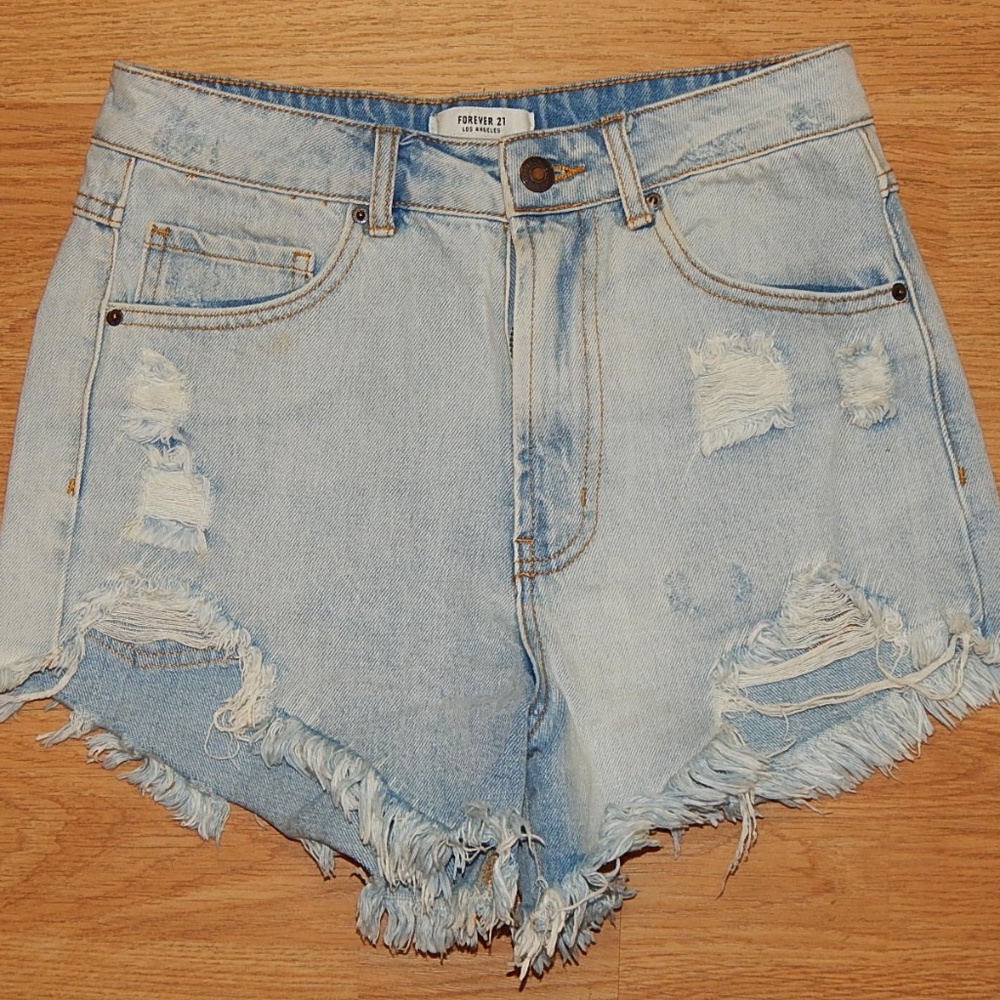 FOREVER 21 WOMEN'S SHORTS DESTROYED BLUE SZ 26
